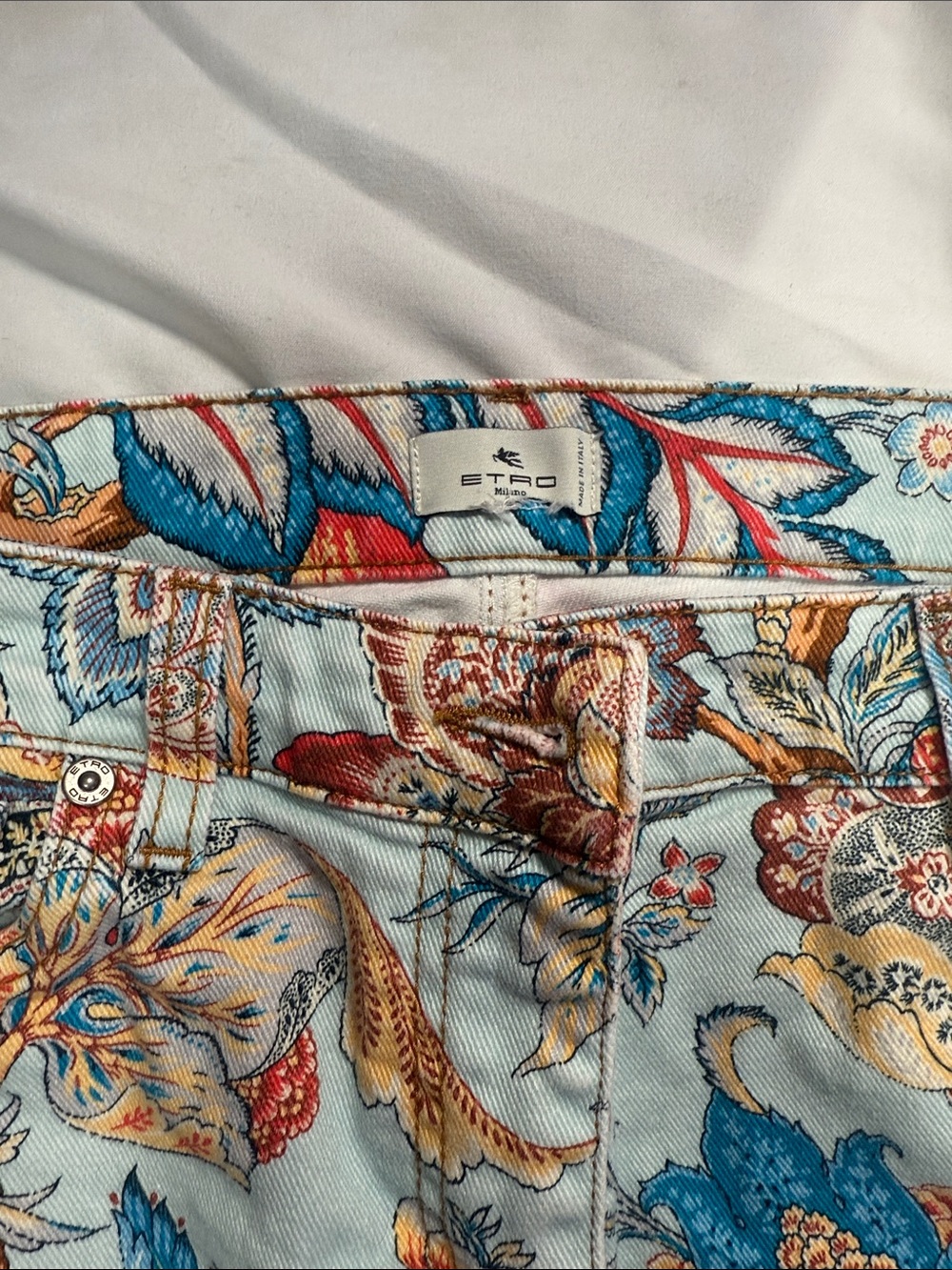 Etro Light Blue Paisley Floral High-Rise Jeans